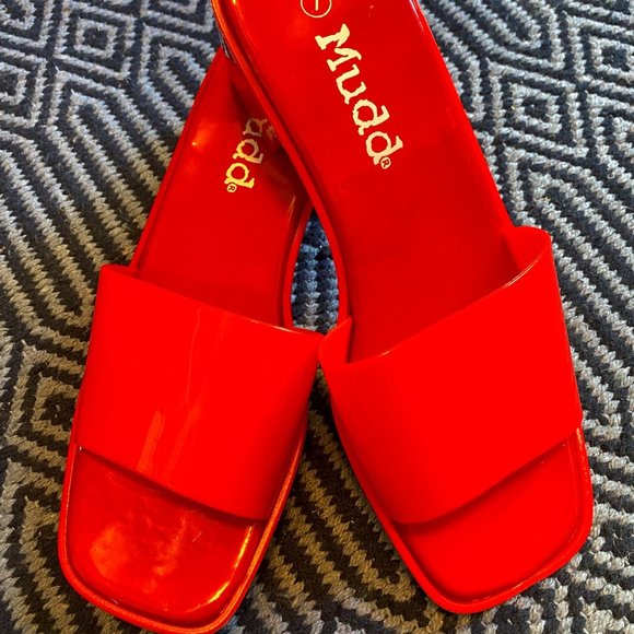 Mudd Square Toe Jelly Red Slides Block Heel Platform Platform Sandals Size 7 - Picture 1 of 3